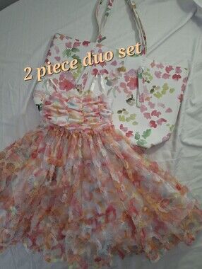 NWOT Occasion Ready Duo Watercolour Formal S. 3 Dress & Full Size Matching Tote.